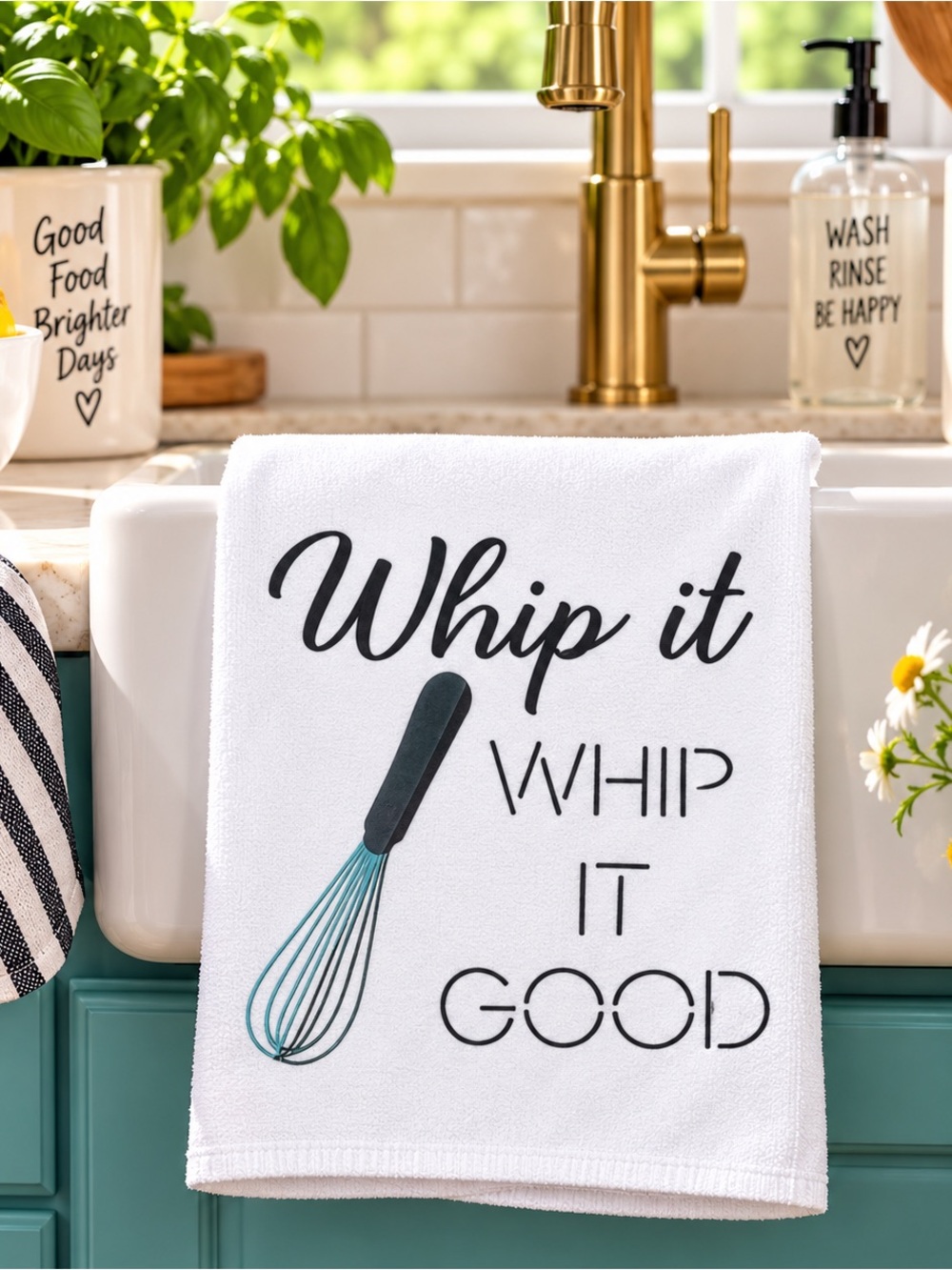 White 'Whip It' Cotton Kitchen Towel - Decorative Dish Towel